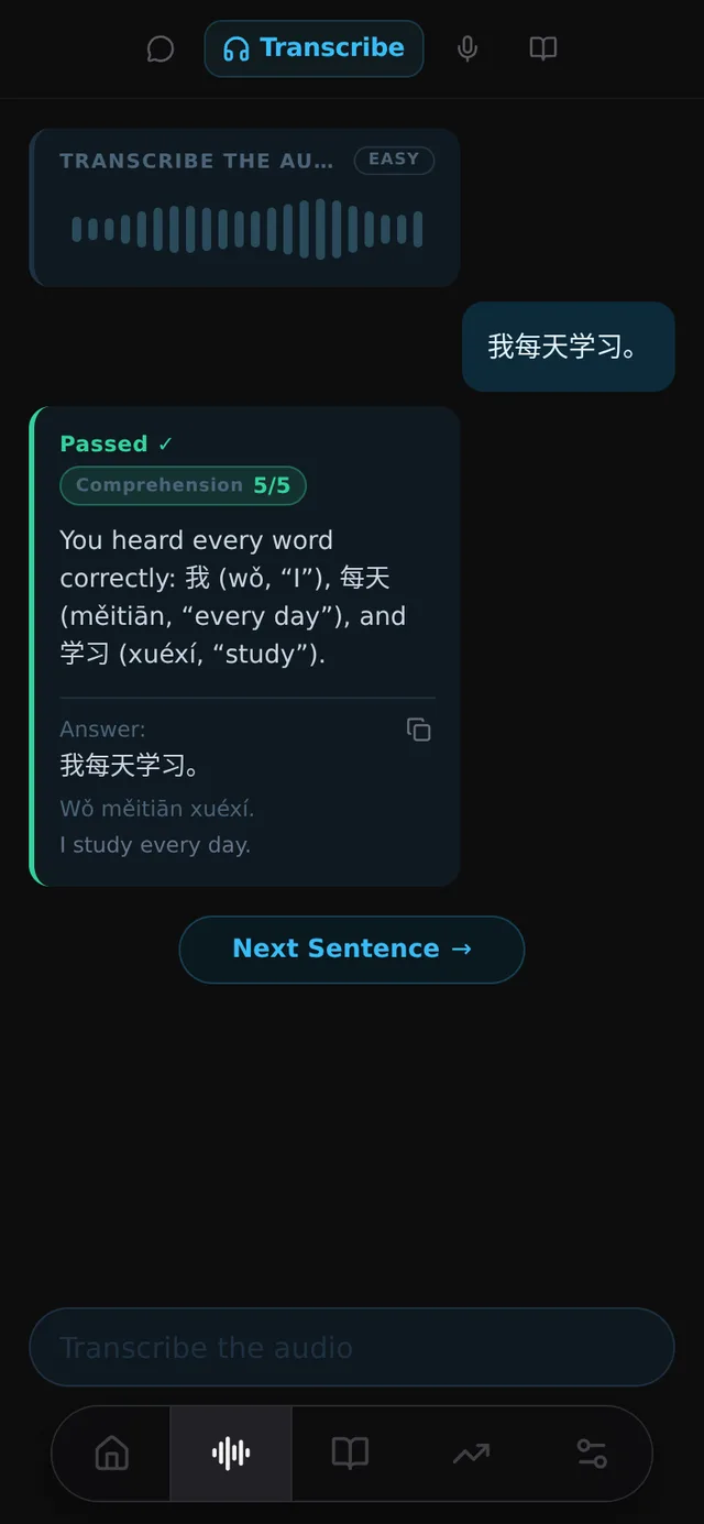 A transcription exercise, graded word by word